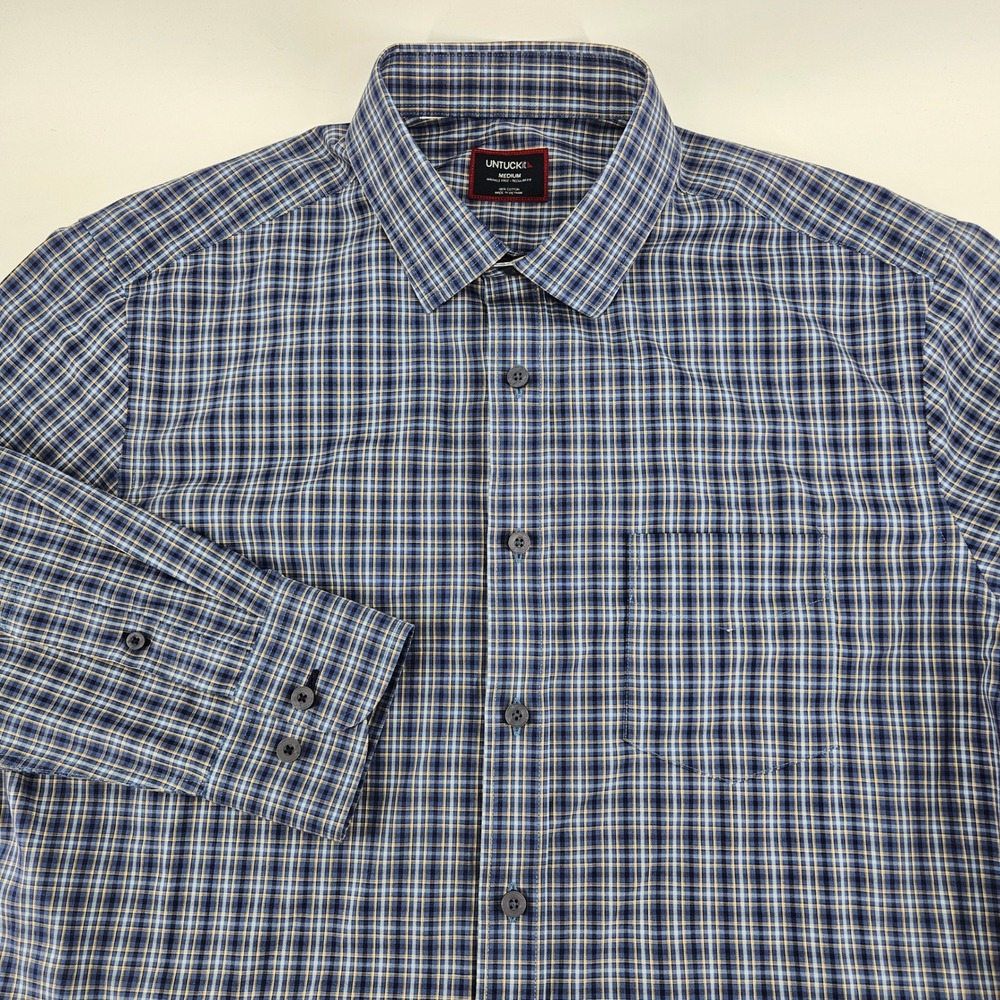 UNTUCKit Medium Blue Yellow Plaid Wrinkle Free Regular Fit Button Down Shirt
